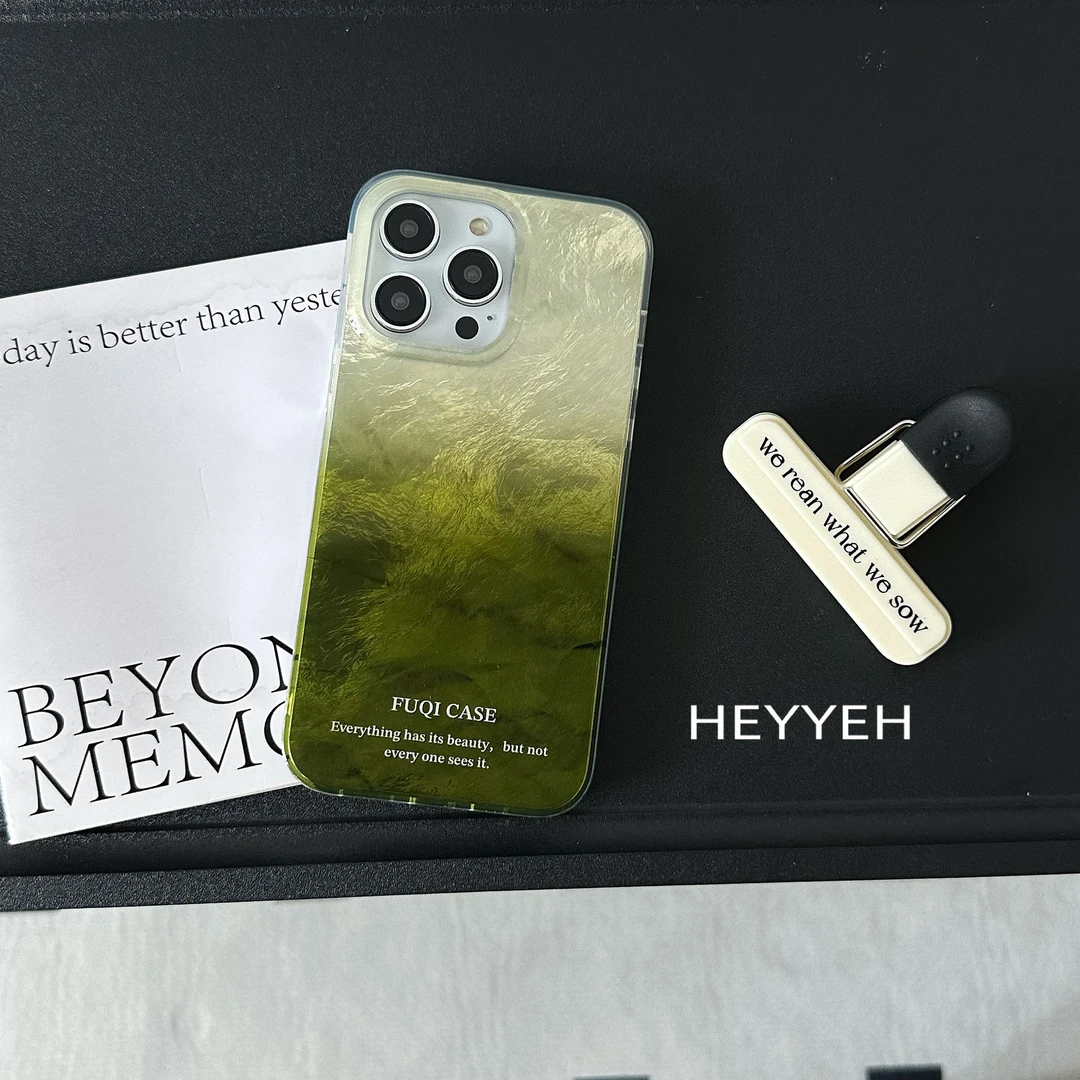 小众高级感绿色渐变锡纸纹适用iPhone15苹果手机壳14promax防摔13