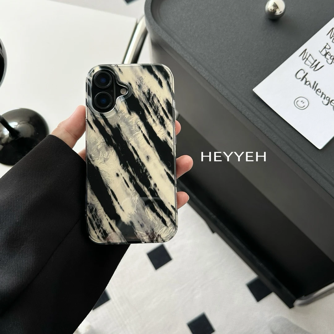 黑白撞色裂纹适用iPhone16pro max手机壳苹果15新款13双层防摔14