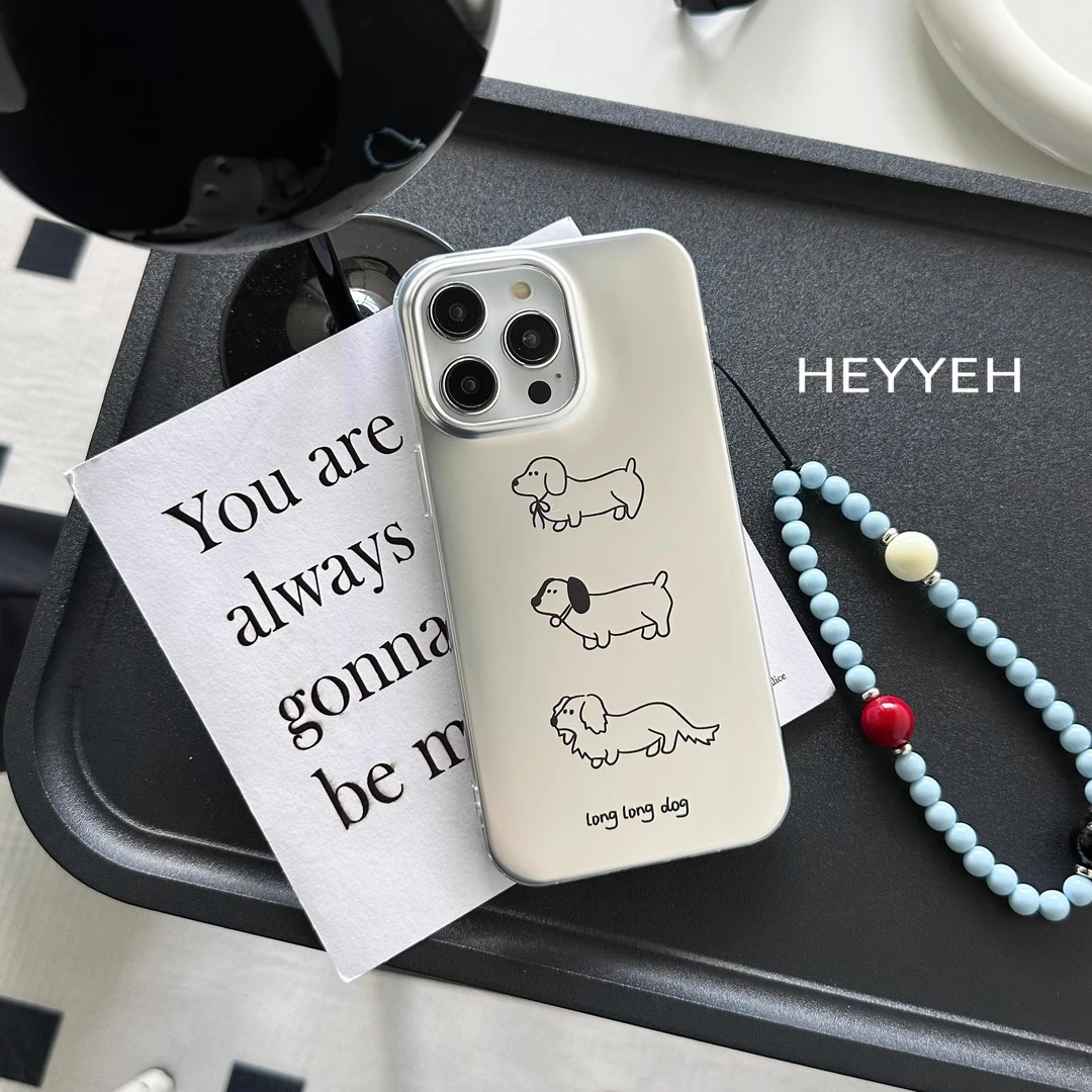 小众银色电镀小狗适用iPhone14苹果15pro max手机壳全包软壳防摔