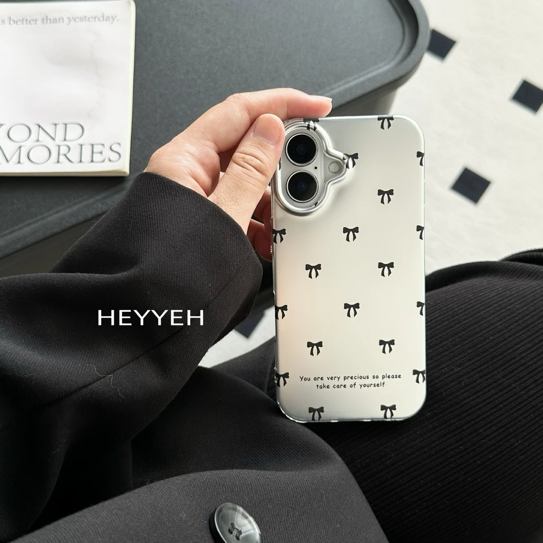 甜酷少女银色蝴蝶结适用iPhone16promax手机壳苹果15高级感12防摔