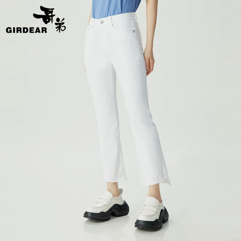 GIRDEAR/哥弟1100241 新款夏季 高腰显瘦 弹力薄款微喇九分休闲裤