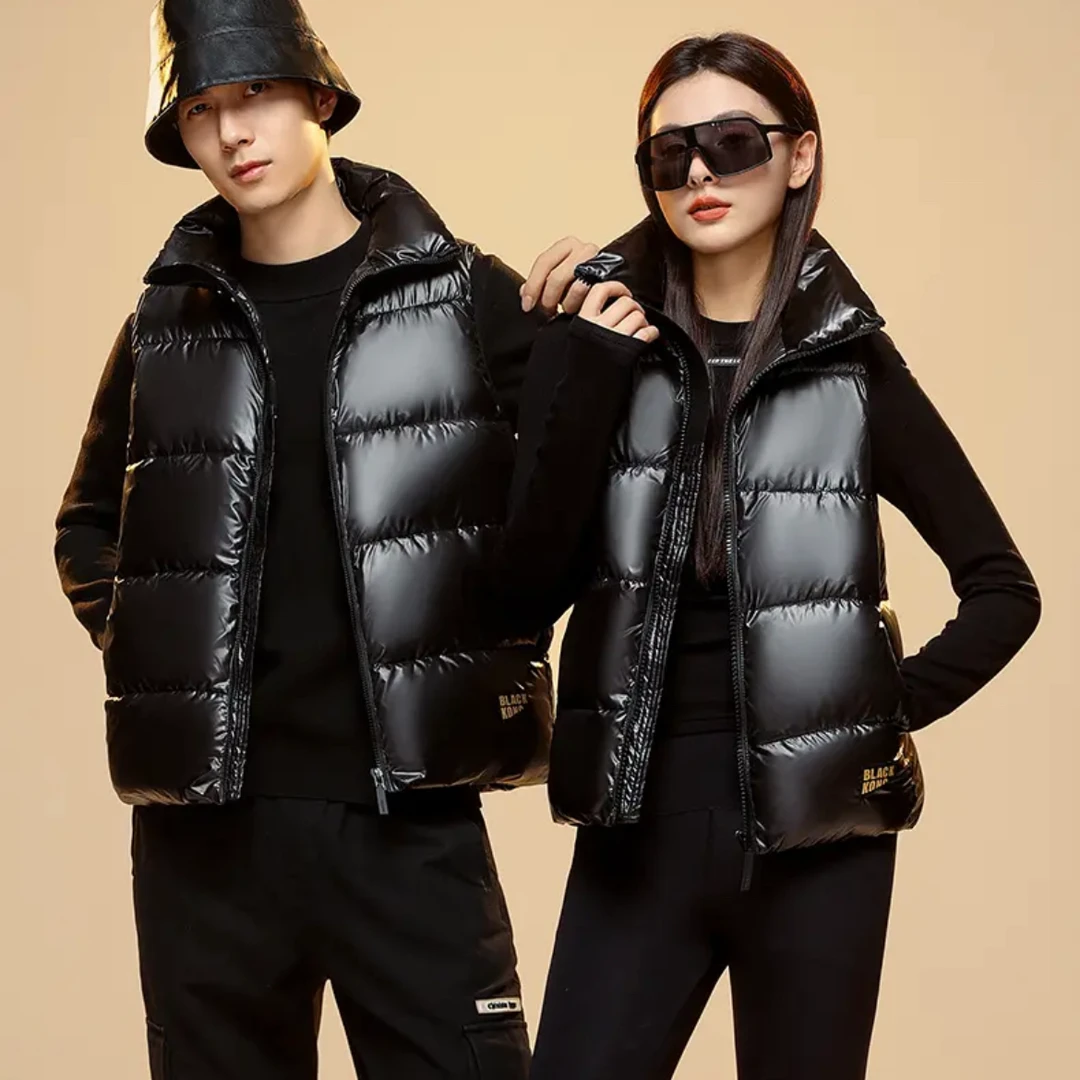 新款时尚百搭情侣款棉马甲韩版潮流男女同款黑金马夹宽松大码棉衣