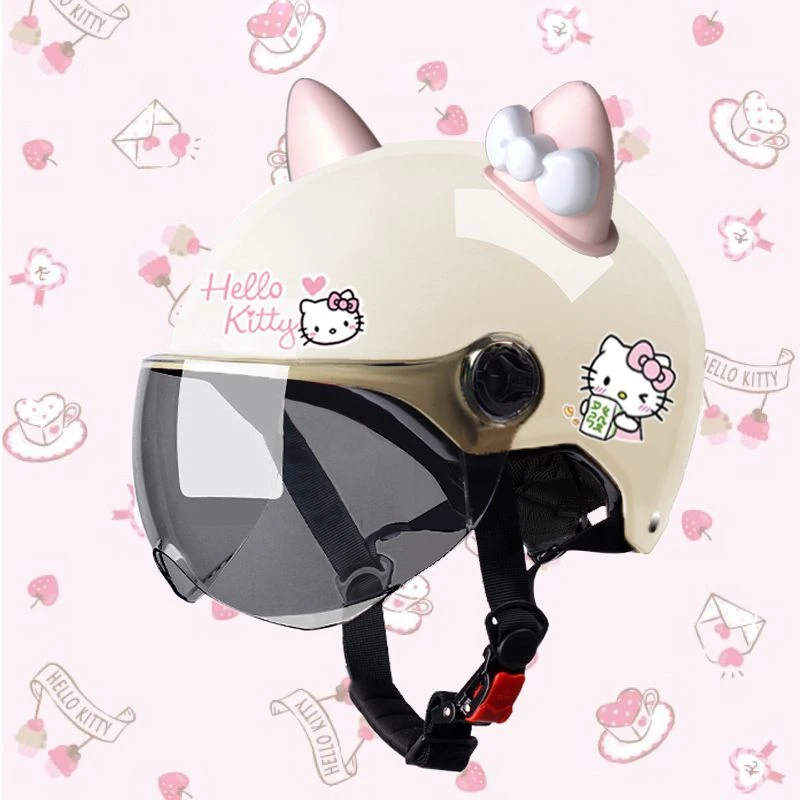 hellokitty猫耳朵3C认证头盔女头女电动发财麻将摩托车卡通夏季