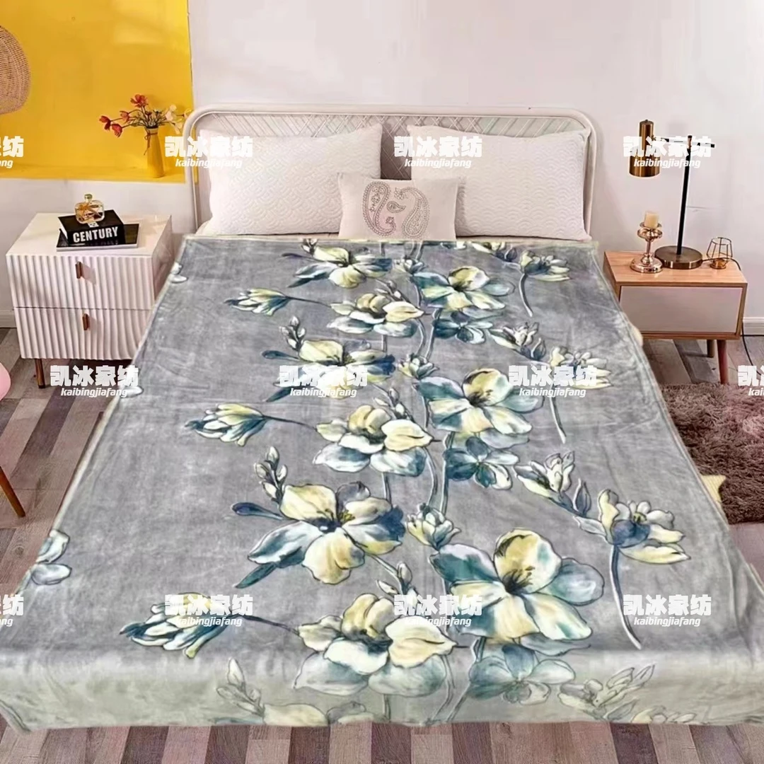 150 200灰色 玉兰花 国风单层云毯盖毯毛毯柔软睡毯毯子奶绒卧室