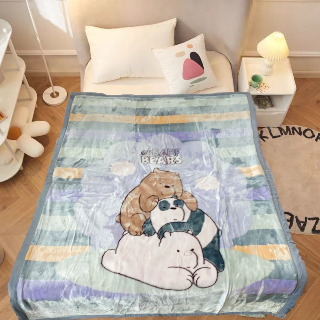 150*200CM 灰色三小只熊 双层盖毯午睡毯多功能卧室加厚绒毛毯