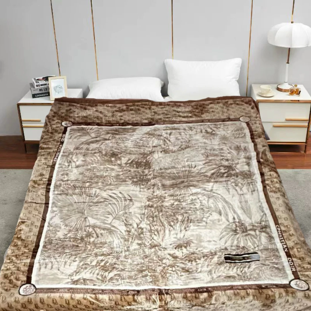 200*230cm 棕色芭蕉叶舞 双层 午睡毯多功能卧室加厚绒毛毯