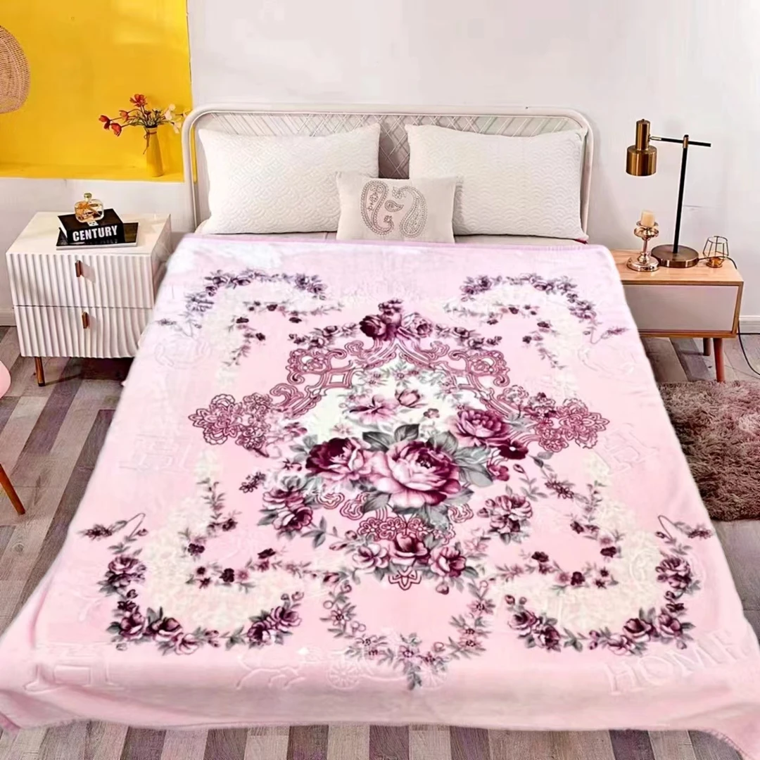 200*230CM 粉色 欧式艾玛加厚双面多功能睡毯绒毛毯盖毯四季加大