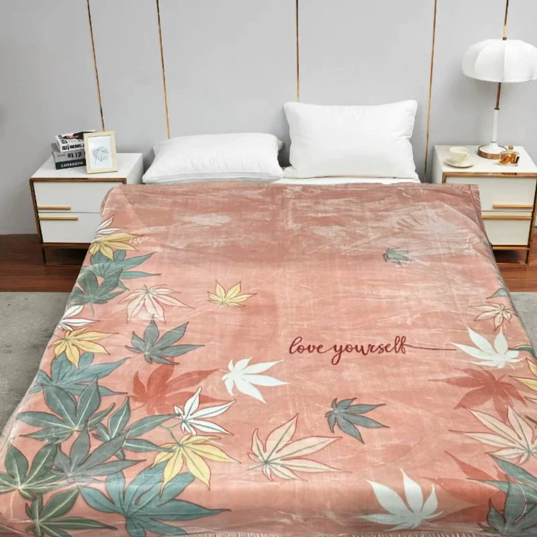 200*230cm 橙色枫叶飞舞 双层   午睡毯多功能卧室加厚绒毛毯