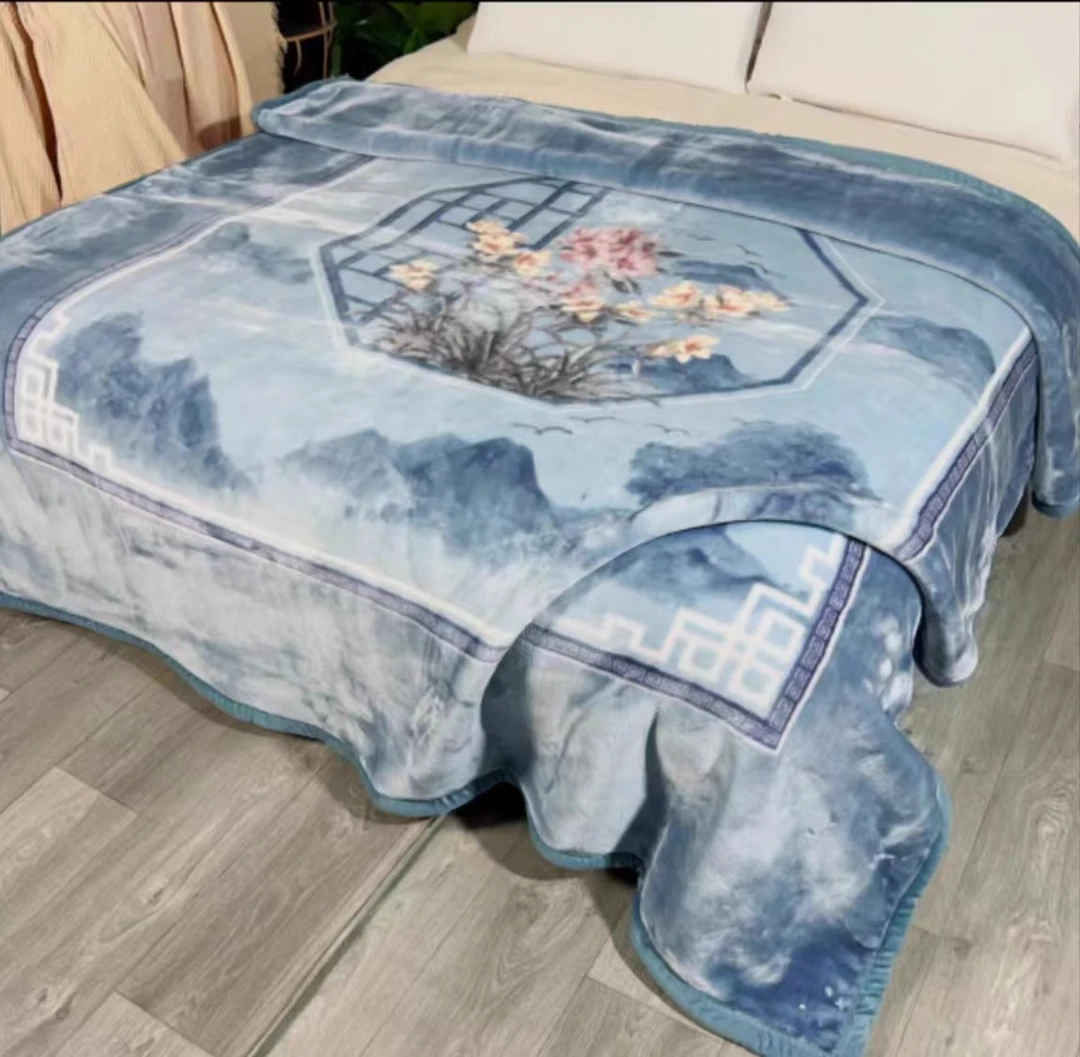 200*230CM 蓝色国风窗花 盖毯午睡毯多功能卧室加厚绒毛毯