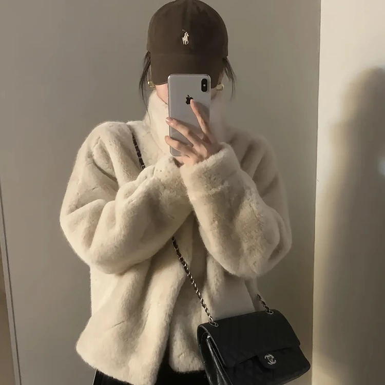 小个子短款立领皮毛一体仿水貂绒环保加厚兔毛皮草毛毛毛绒外套女