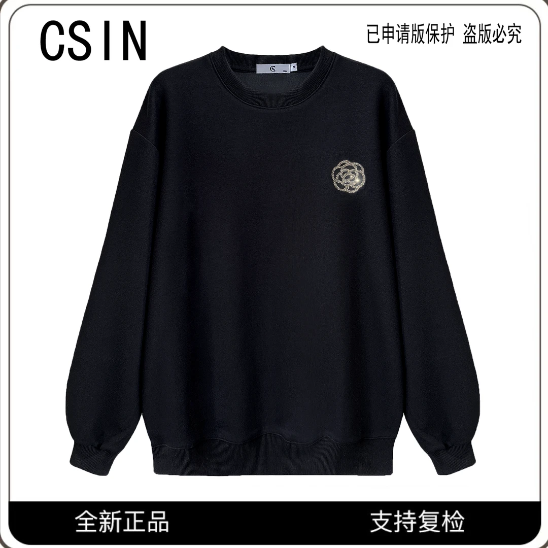【奥莱专供】A031#CSIN宽松长袖上衣慵懒风卫衣女2023春秋山茶花