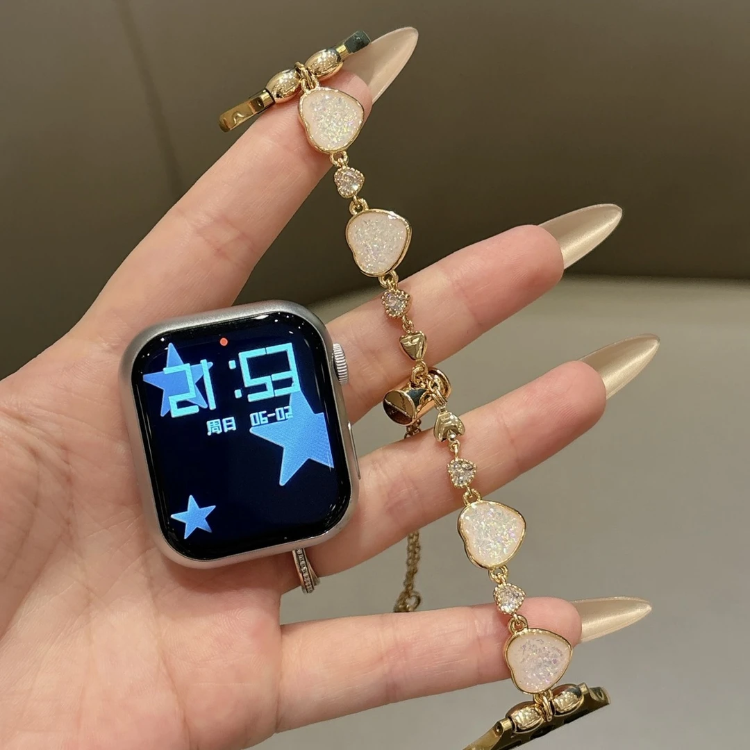 气质心形ins串珠表链手链适用苹果iwatchs9/8/7/apple6/5/4/3/2/1