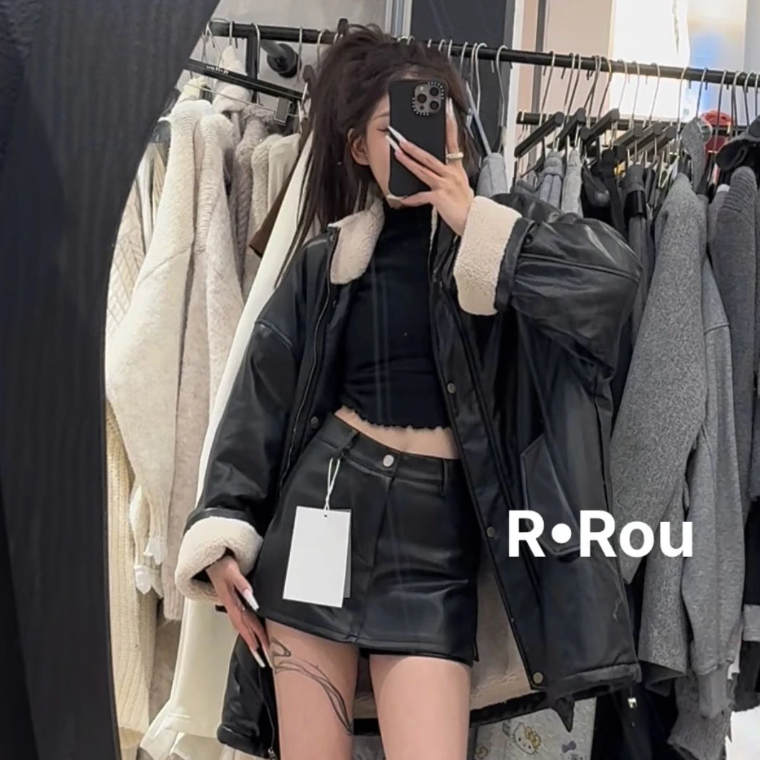 ROU-ROU）JIA辣妹蛋白皮羊羔毛外套56R86
