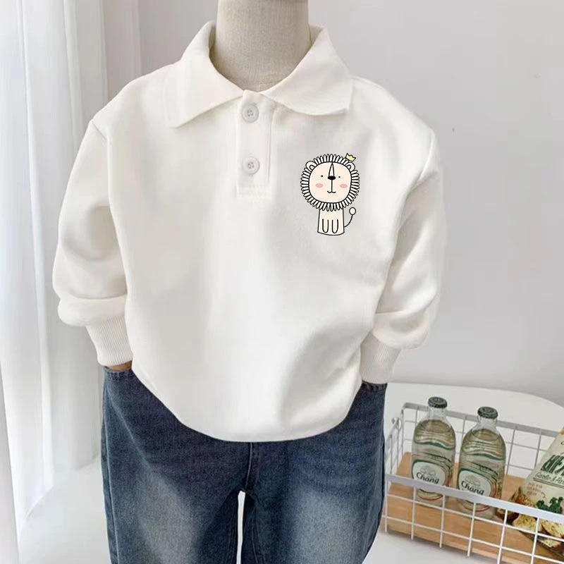 100%纯棉翻领春秋中小学生男女童中大童百搭POLO衫长袖白色打底衫