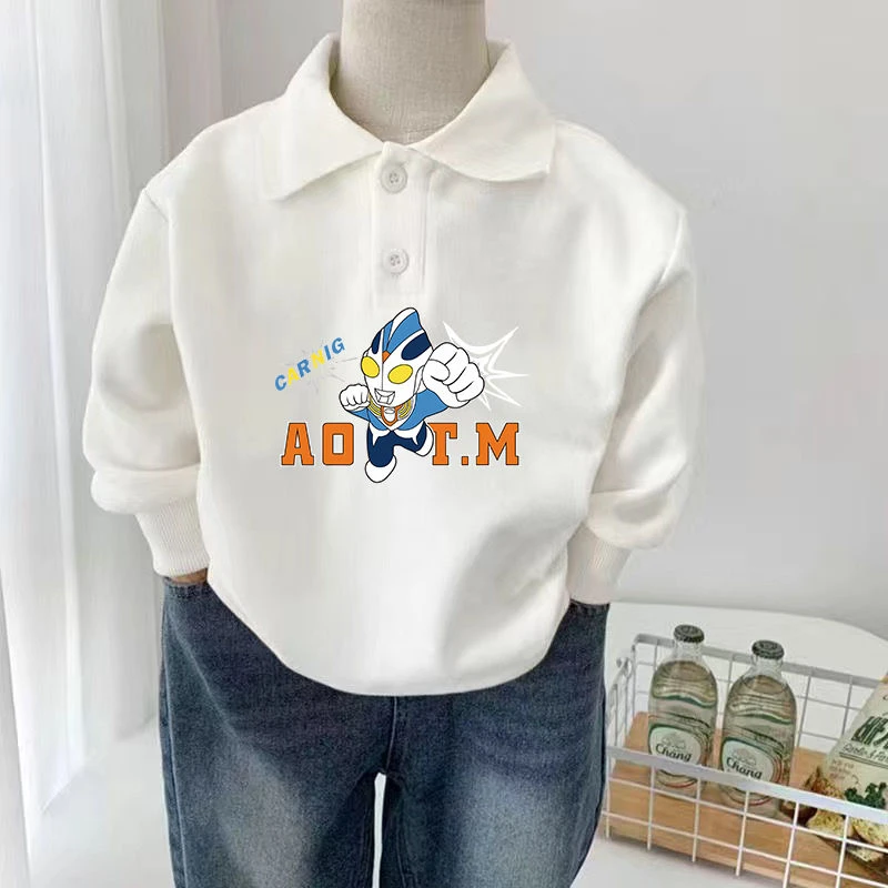 100%纯棉春秋卡通POLO领新款中小女童ins潮流洋气长袖打底上衣潮9