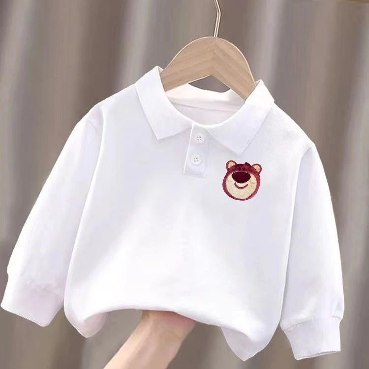 春秋季薄款男女童时尚POLO衫长袖学生版100%纯棉薄款透气校服上衣