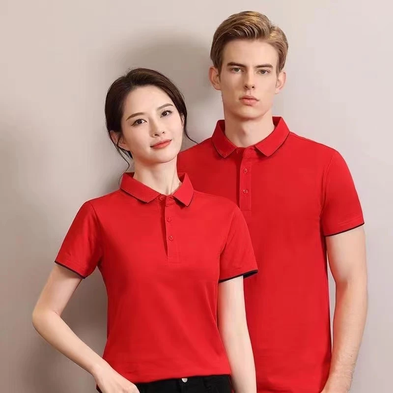 高端T恤服装休闲夏装红色上衣衫情侣装夏季短袖透气凉爽时尚翻领