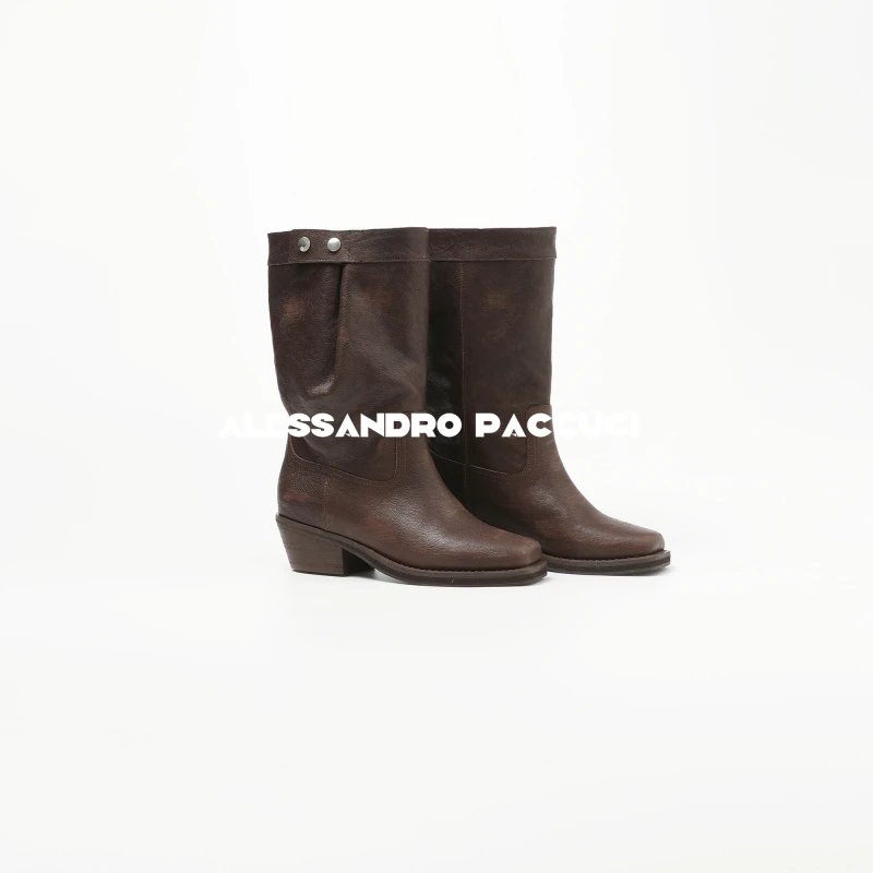 AP洛哥51013XC【摩登线条】牛皮方头真皮鞋口可调节时尚百搭长靴