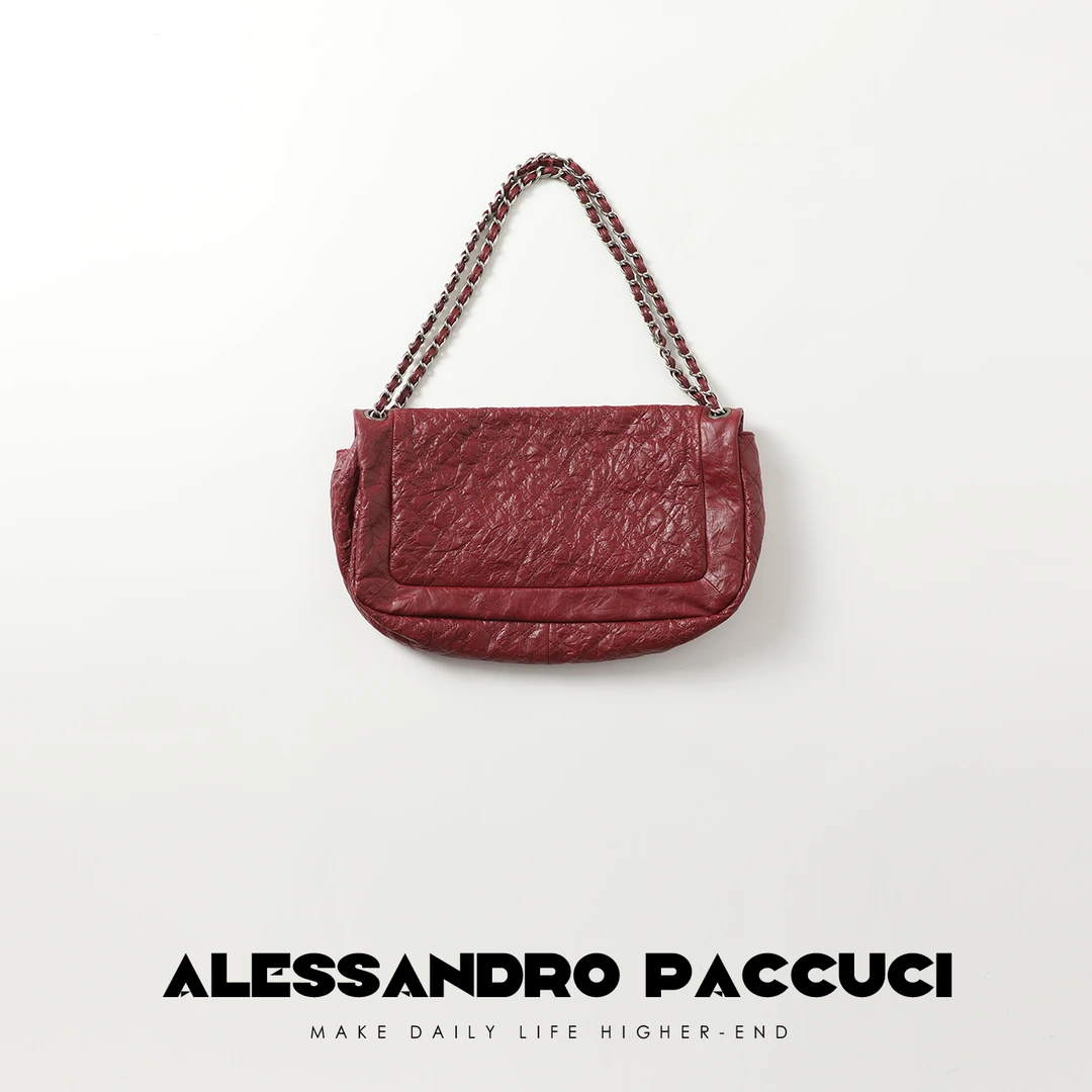 【孤品特价不退换】洛哥42062BD牛皮压纹红色链条编织手提单肩包