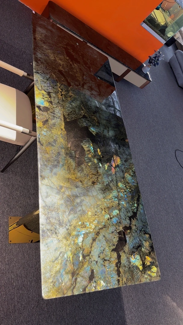 奢业SY/ 奢石餐桌蓝翡翠奢石餐桌意式天然蓝翡翠餐桌2.4*1