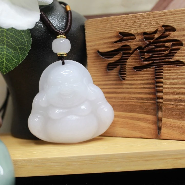 天然新疆金丝玉大佛公吊坠男士女款白色俏色时尚颈饰弥勒佛精美