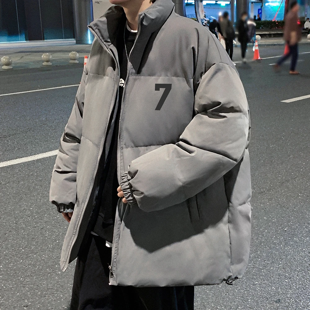 美式数字7棉服男冬季加厚oversize立领棉衣外套高级灰潮牌面包服