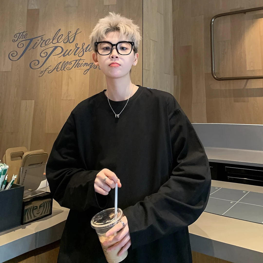 纯棉内搭打底衫重磅300g长袖t恤男春秋薄款oversize潮牌大码上衣