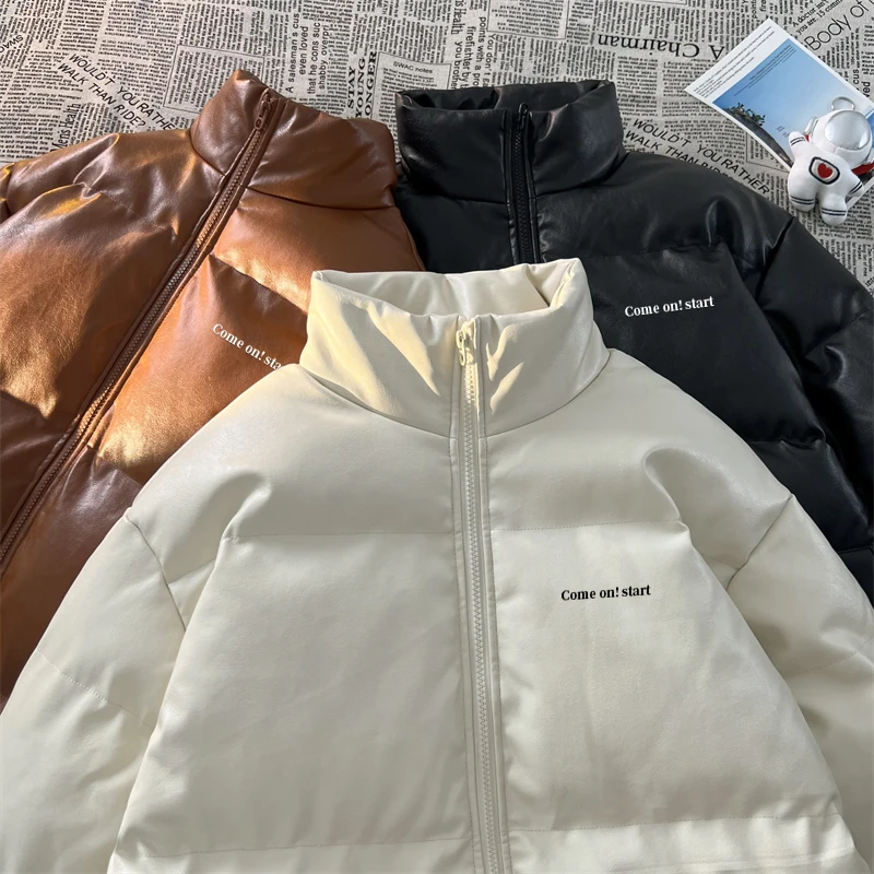 痞帅pu皮棉服男冬季加厚立领美式复古棉袄潮牌oversize皮棉衣外套
