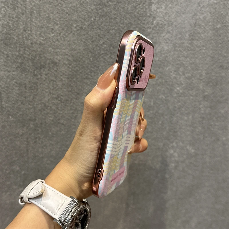苹果15手机壳粉黄白波浪曲线iphone15promax个性14少女心13贴皮11