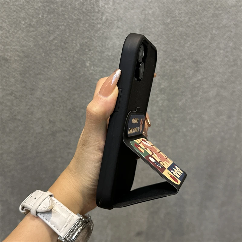 苹果15手机壳圣诞格纹小狗iphone15promax折叠支架14皮质13保护套