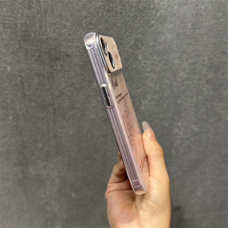 苹果15手机壳贝壳纹晕染玫瑰花iphone15promax新款14pro时尚网红