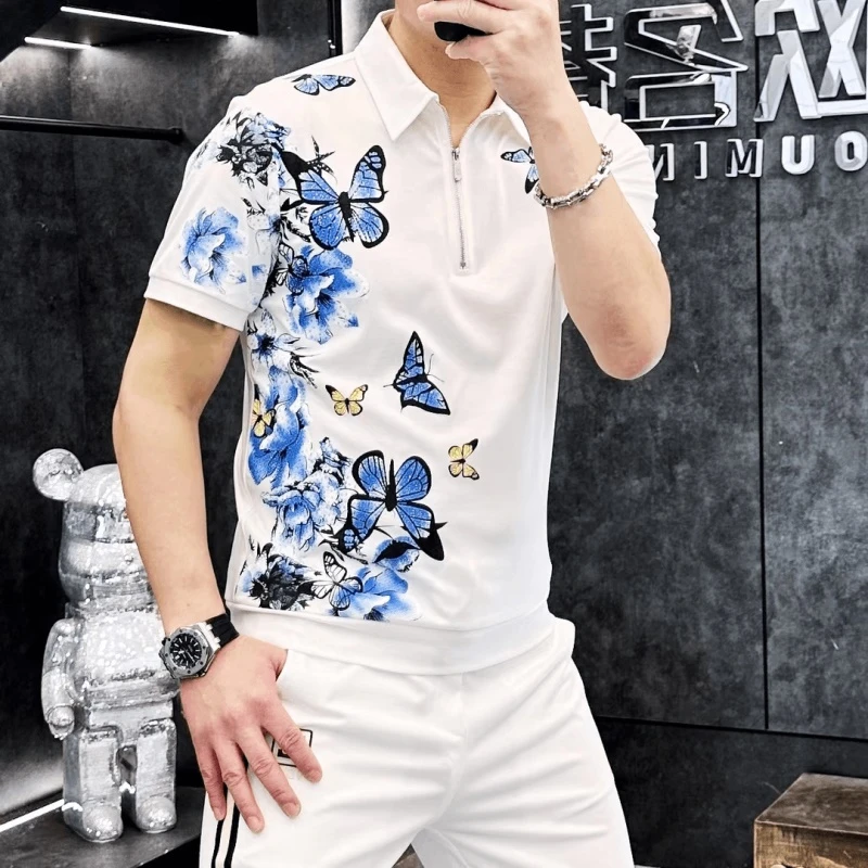 欧洲站2024夏季新款潮牌翻领短袖t恤男款潮流polo衫高端男士上衣