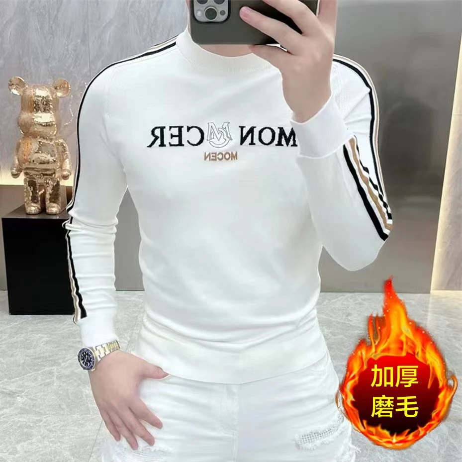 2024秋冬欧货新款个性加绒潮牌字母花网红潮流帅气长袖圆领卫衣男