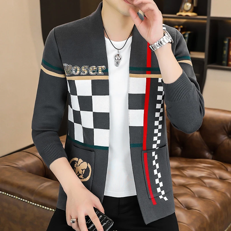 潮牌高级感刺绣针织开衫男春秋季修身薄款毛衣披风外套外搭上衣服