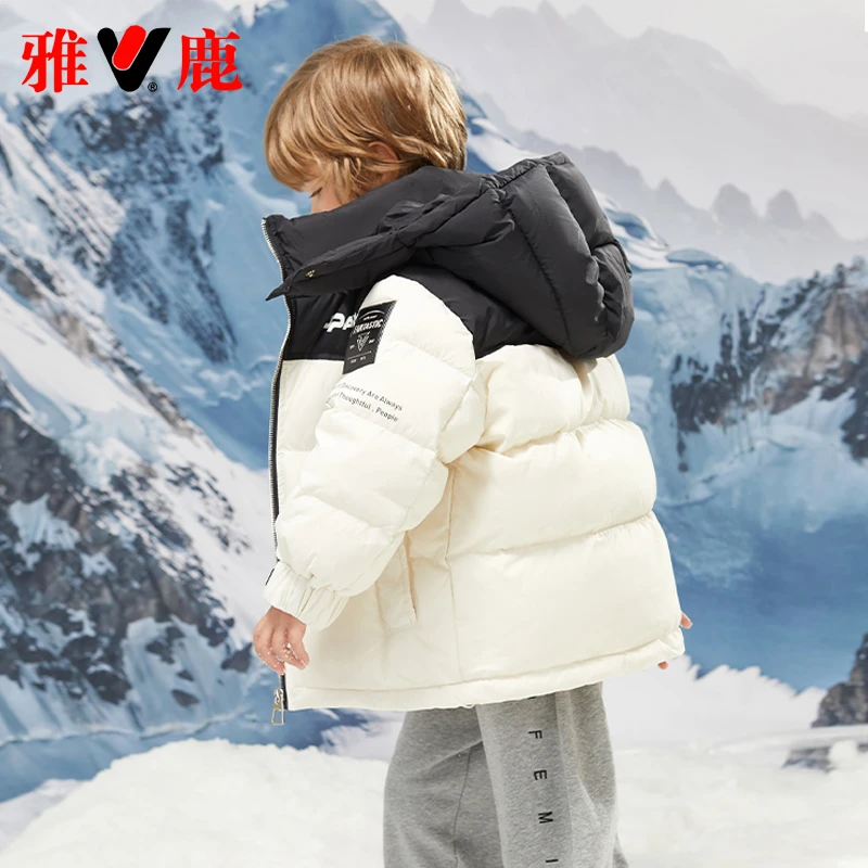 雅鹿男童女童宝宝儿童羽绒服冬季2025新款洋气短款加厚外套冬装潮