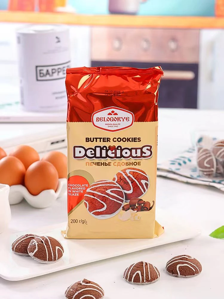 俄罗斯原装进口爱比可巧克力味小酥曲奇饼干酥脆网红零食200g*4包