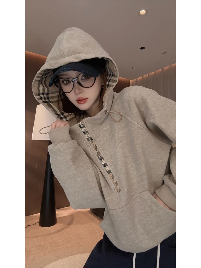 【Zz】秋冬连帽时尚卫衣百搭宽松显瘦高级感长袖套头卫衣女ZY-116