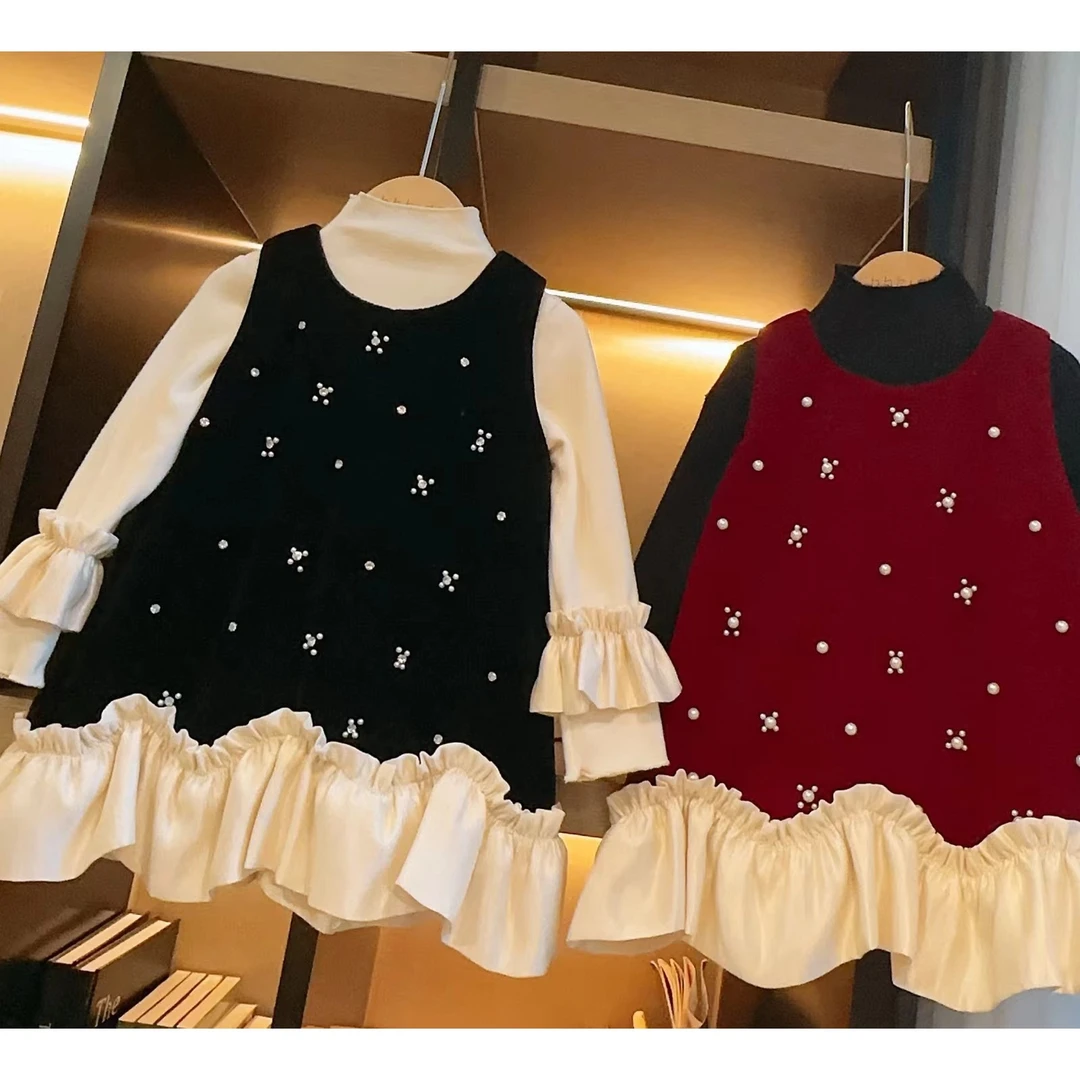 【夜幕花园】韩妈奢定女童手工钉珠高级感鱼尾丝绒背心裙加绒礼服裙