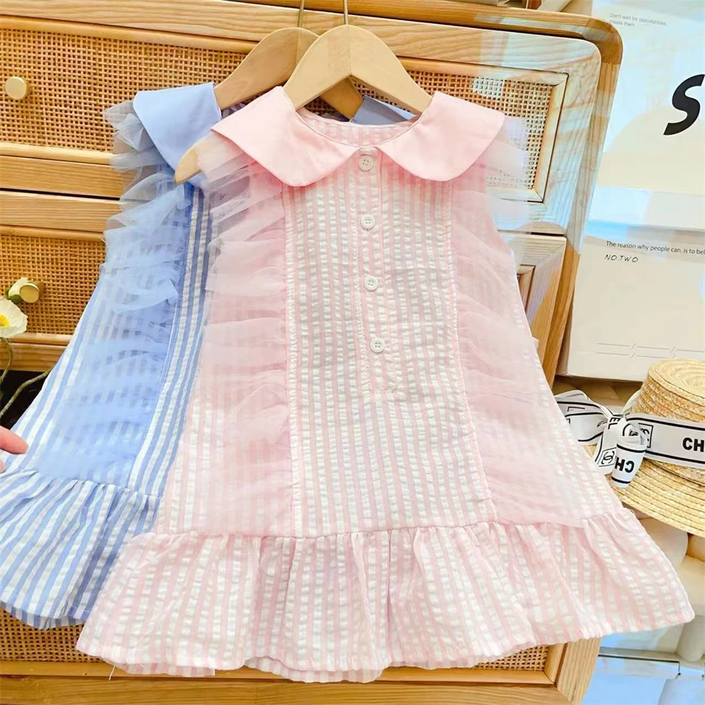 HHkid2024夏季新款时尚拼接网纱小香风洋气连衣裙无袖裙子EQZ334