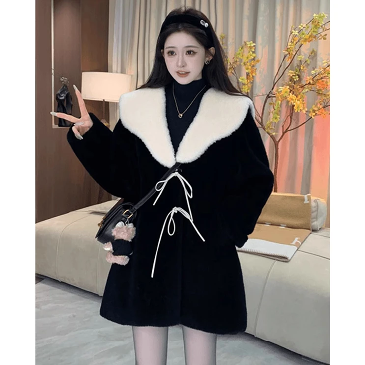 毛毛外套女秋冬2025新款御姐风气质轻奢时尚翻领加厚羊羔绒毛大衣