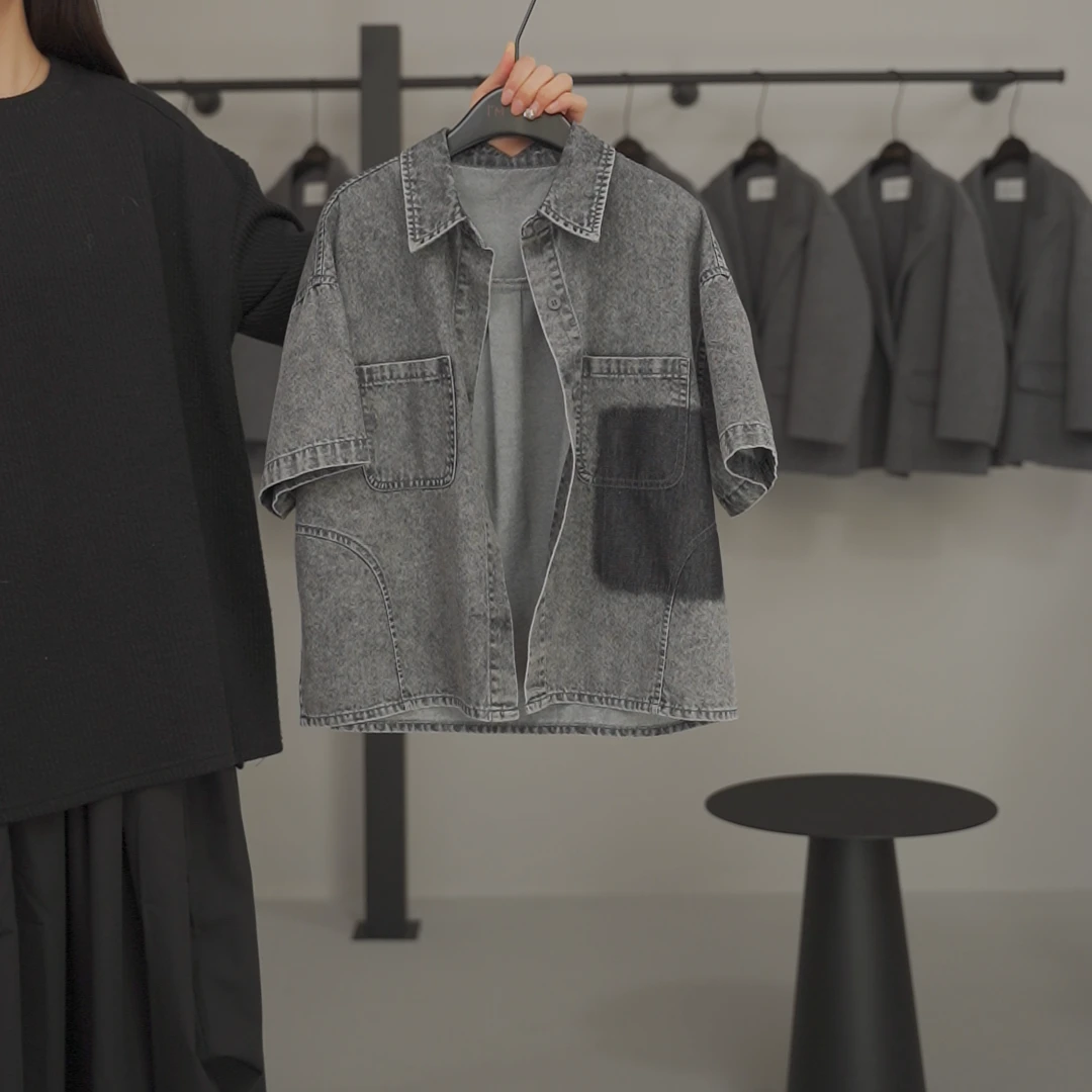 I'm Vena【现货】<地带>男童童装夏装衬衫牛仔短袖宽松上衣38C7209