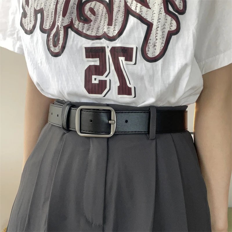 复古软皮腰带男款日系百搭学生牛仔裤皮带女时尚简约ins裤带黑色