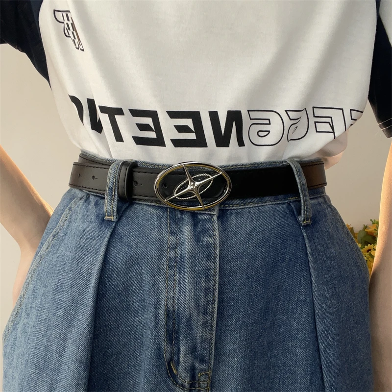 少女心百搭圆扣粉色皮带女韩版简约牛仔裤西裤收腰复古休闲腰带男