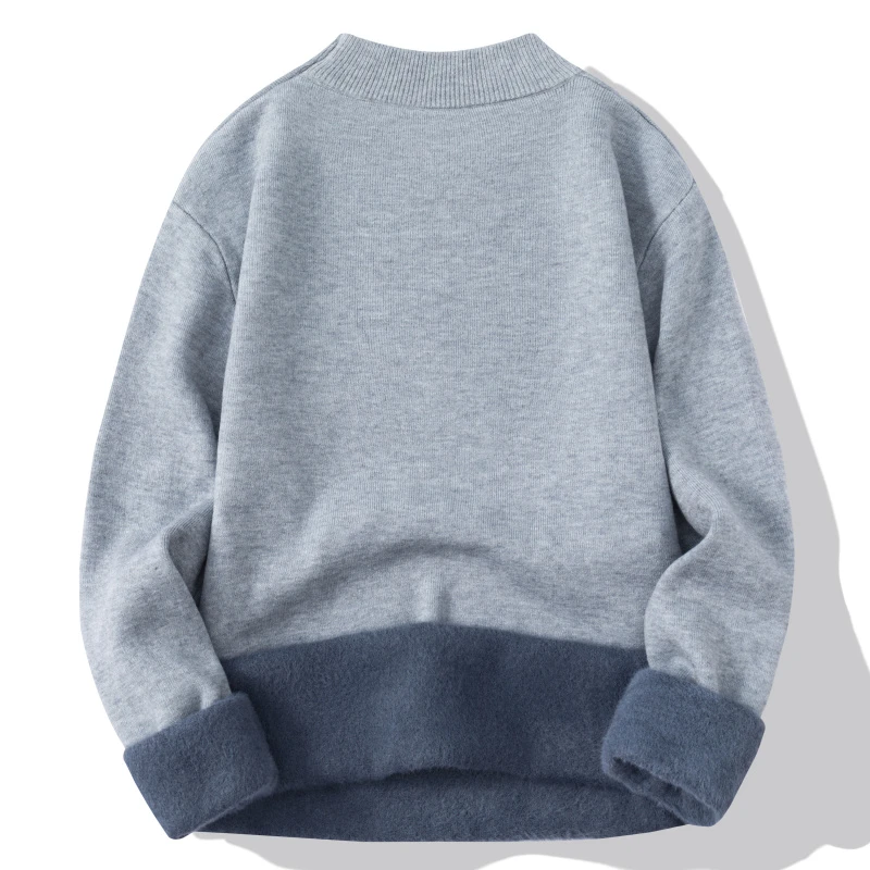 秋冬新款一体加绒加厚半高领套头毛衣纯色cleanfit潮流保暖打底衫