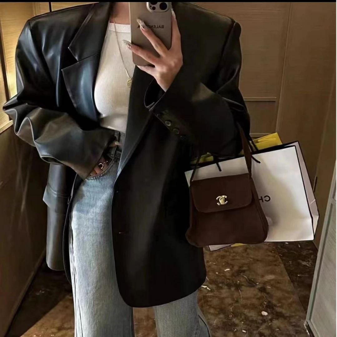 【花姐优选】2025春季新款气质时尚皮衣黑色复古休闲秋冬韩版小众