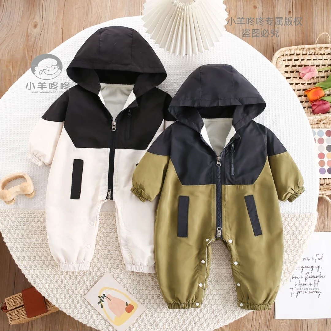 秋装新款加绒连帽拼接冲锋衣婴幼儿宝宝长袖秋天衣服儿童服装童装