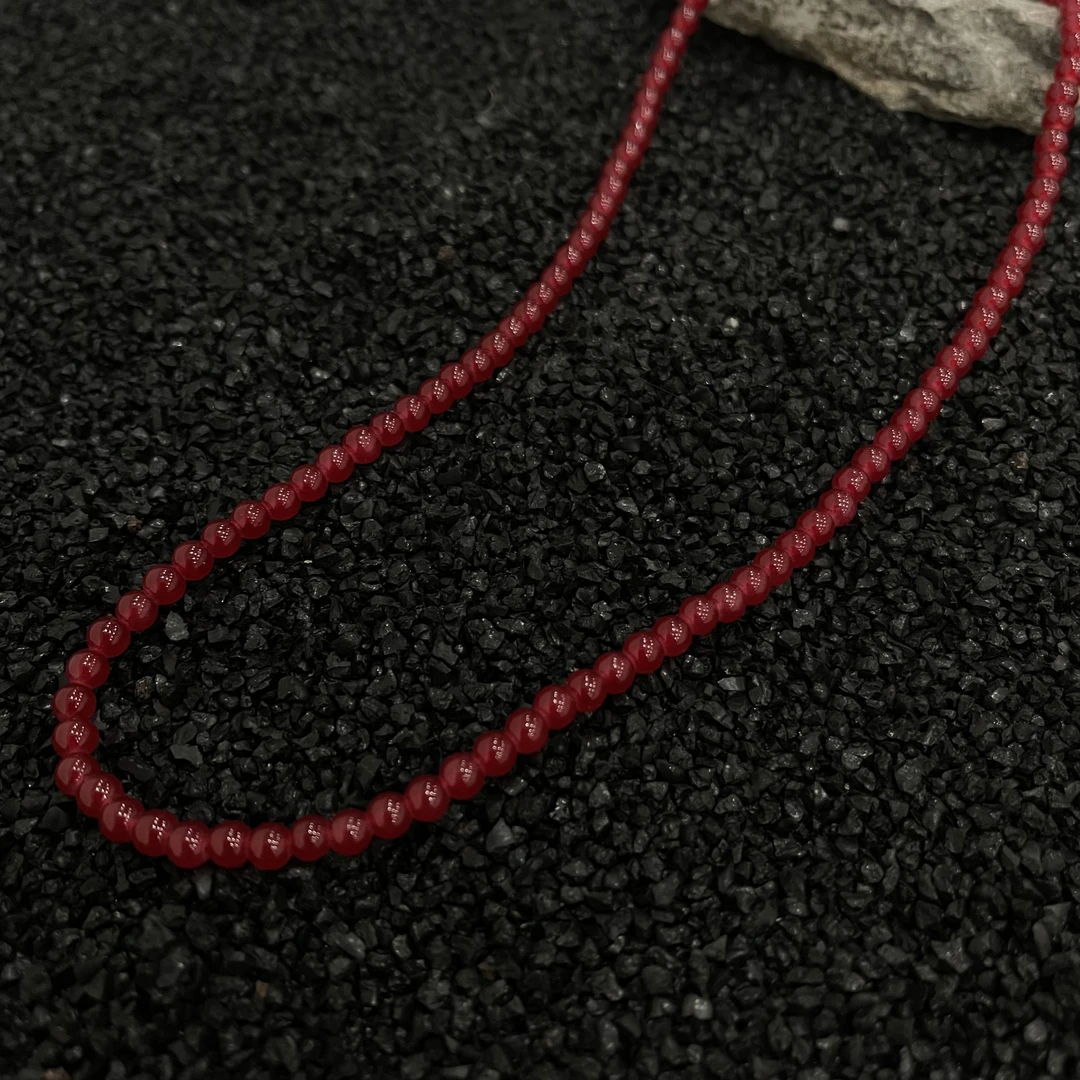 钛钢项链 YD-1422-安可拉红4mm珠珠项链