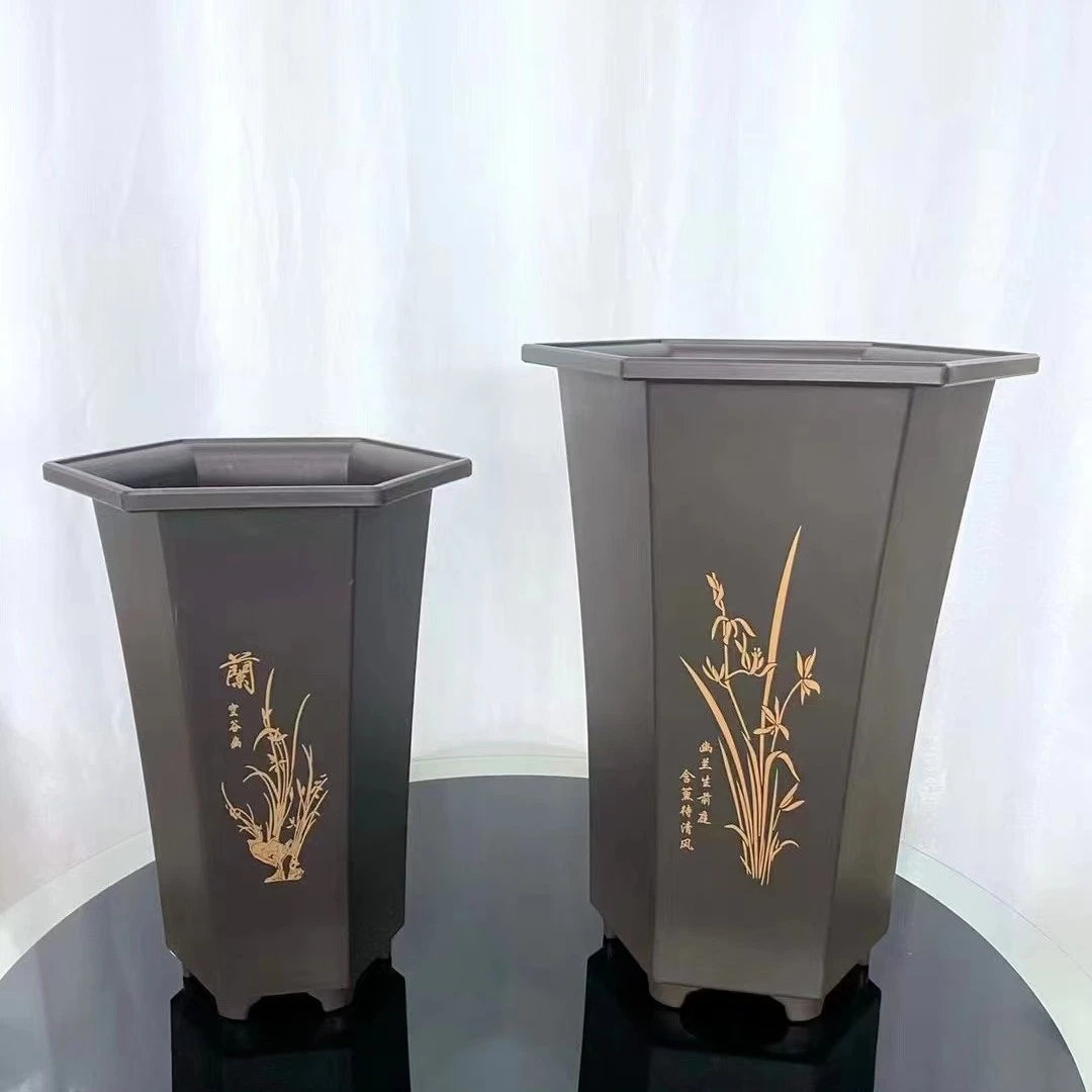 六角高款盆景兰花盆加大加厚加高树脂塑料盆桌面阳台摆放