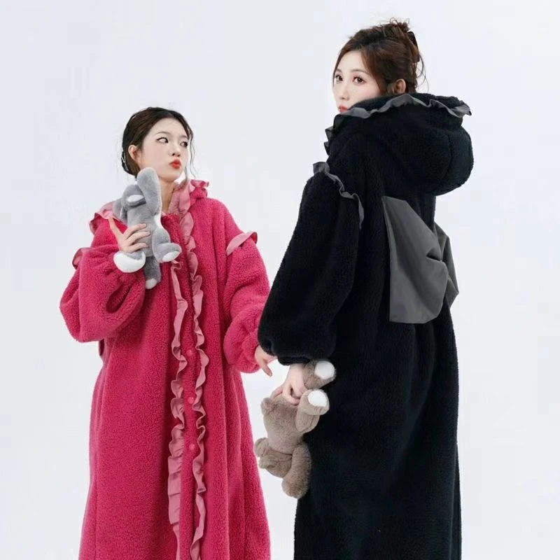 秋冬可爱蝴蝶结睡袍公主风套装