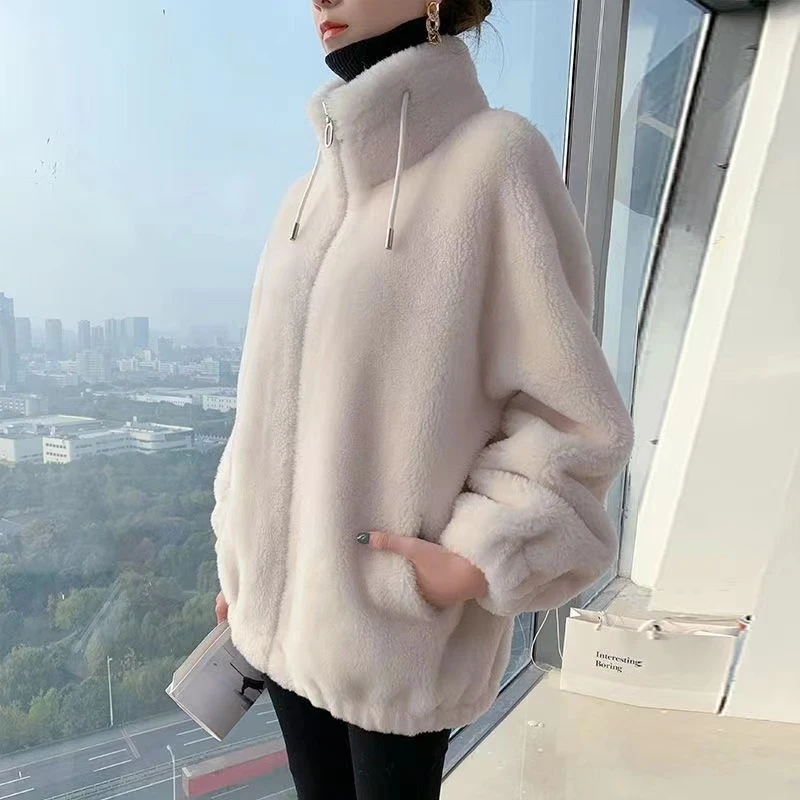 2022秋冬新款羊羔毛外套女颗粒绒短款外套立领加厚冬季时尚韩版